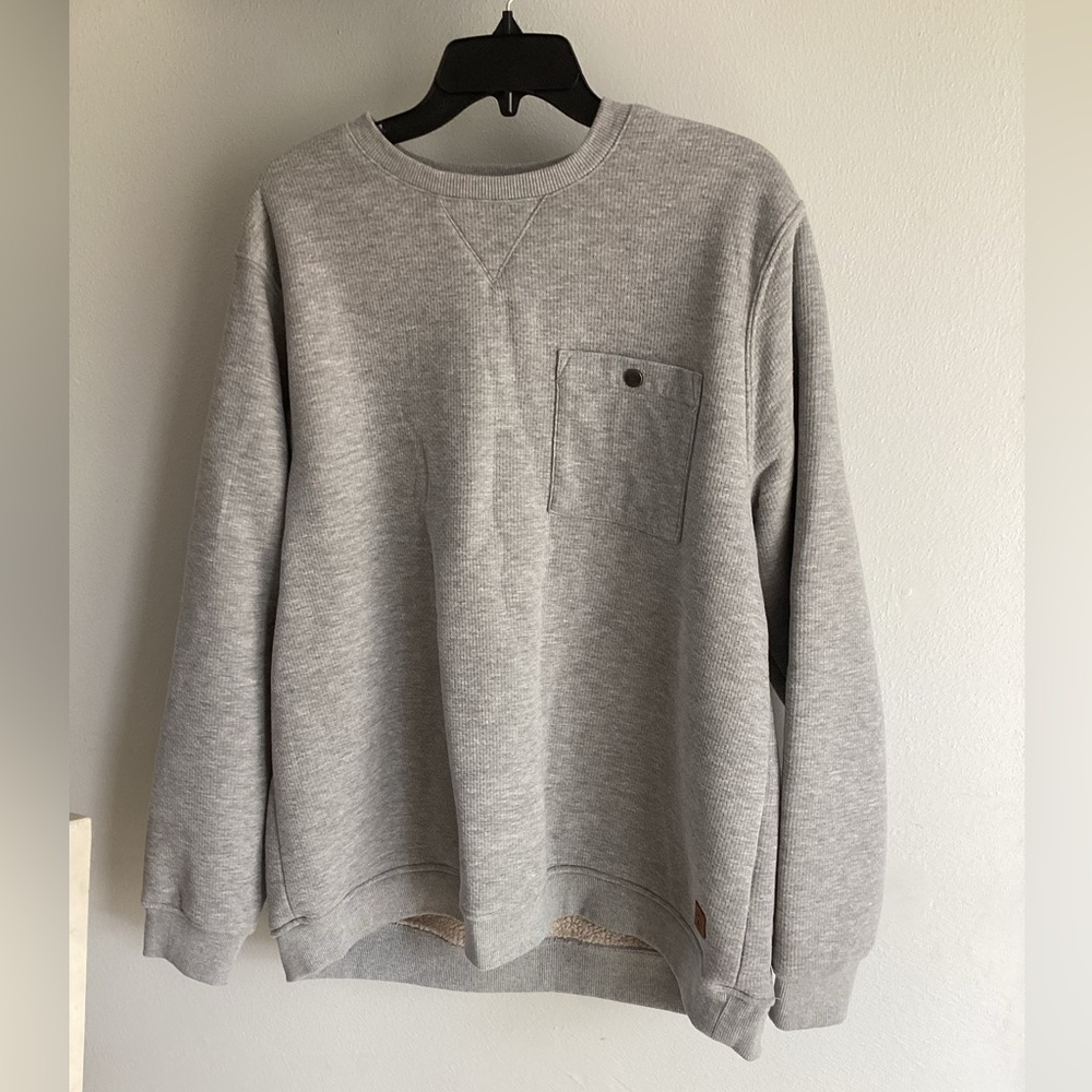 Coleman Mens Sherpa Lined Waffle Knit Crew Neck Sweater Cool Grey XL